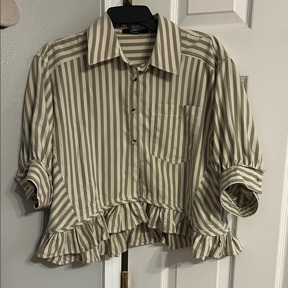 Striped Ruffle Hem Blouse